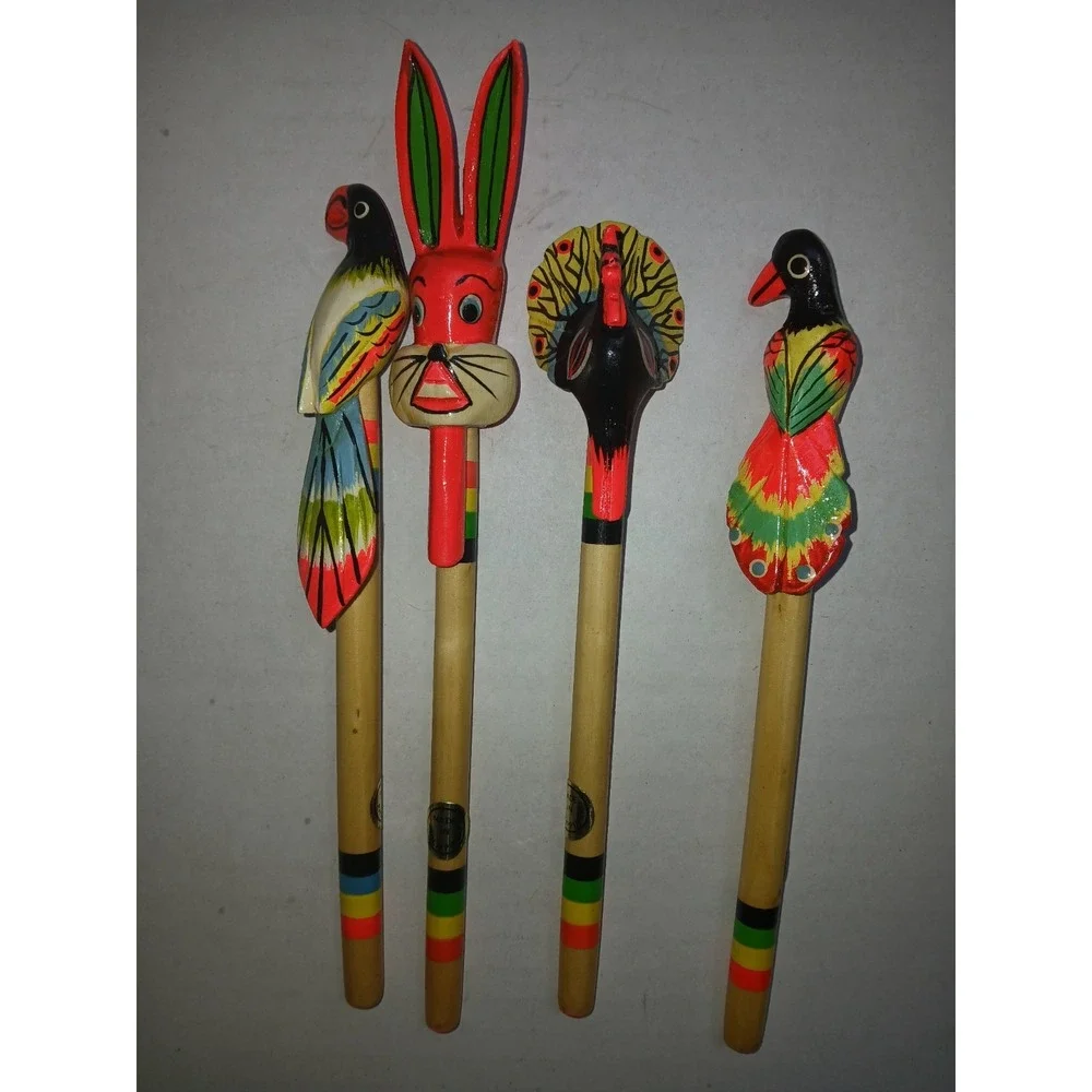 Vintage Wooden Bright Animal Writing Pen Lot
